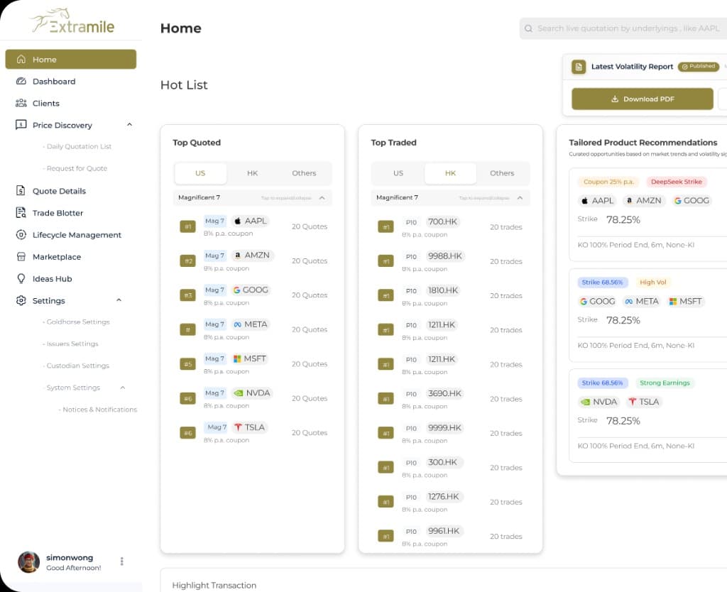 Extramile platform dashboard
